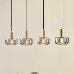 Lindby Závěsné svítidlo Hildur, 4 světla, 118 cm, kouřově šedá, sklo, stmívatelný, Hliník / šedá / zinek, Obývací pokoj / jídelna, Sklo