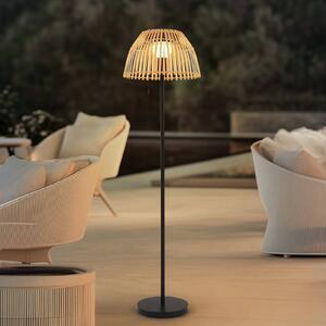 LED solární stojací lampa Lucande Eligio, bambus, Ø 39 cm, RGB