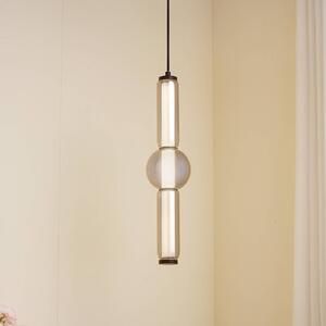 Lucande LED závěsné světlo Savete, kouřově šedá, sklo, Ø 12 cm, Hliník / šedá / zinek, Obývací pokoj / jídelna, Sklo, Moderní