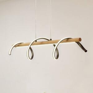 Lindby LED závěsné světlo Spiraali, černá barva, dřevo, délka 95 cm, Černá, Obývací pokoj / jídelna, Hliník, Venkovský / rustikální