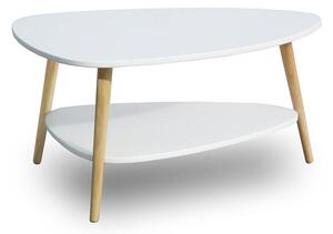 Moderní konferenční stolek, police, dřevěné nohy, ModernHome bílý