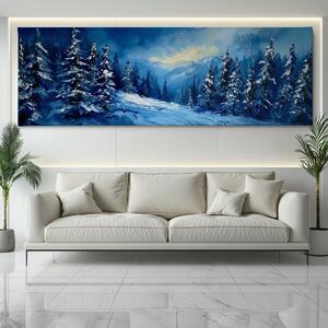 Obraz na plátně - Zasněžená zimní krajina se zmrzlými smrky FeelHappy.cz Velikost obrazu: 120 x 40 cm