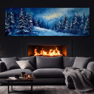 Obraz na plátně - Zasněžená zimní krajina se zmrzlými smrky FeelHappy.cz Velikost obrazu: 120 x 40 cm