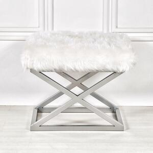 Atelier del Sofa Taburet Capraz Plush - Silver, White, Stříbrná, Bílá