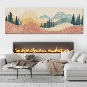 Obraz na plátně - Jarní krajina se smrkovými lesíky FeelHappy.cz Velikost obrazu: 120 x 40 cm