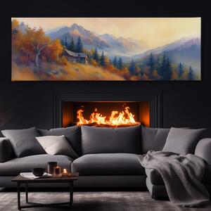 Obraz na plátně - Horská chata v podzimní krajině FeelHappy.cz Velikost obrazu: 120 x 40 cm