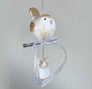 Zimní ptáček se zvonkem bílo-zlatý Keramika Andreas