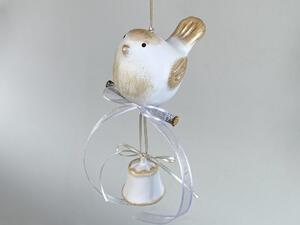 Zimní ptáček se zvonkem bílo-zlatý Keramika Andreas