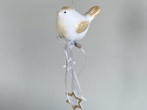 Vánoční ptáček s hvězdičkami bílo-zlatý Keramika Andreas