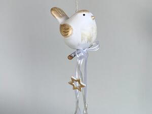 Vánoční ptáček s hvězdičkami bílo-zlatý Keramika Andreas