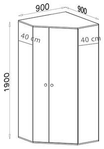PIXEL | rohová šatní skříň PX2 | 90 cm | s policemi a 2x šatní tyčí | dub/bílá lux/šedá