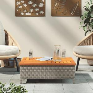 Zahradní stolek šedý 70 x 70 x 25 cm ratan a akáciové dřevo
