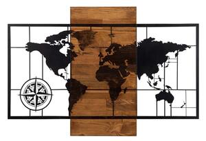 Wallity Nástěnná dřevěná dekorace WORLD MAP II hnědá/černá