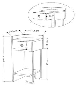 Industriální noční stolek SNAPE, dub, levý