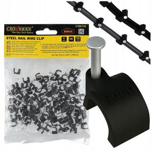 Držáky kabelů pro kabelové girlandy s 6mm hřebíky, 100 kusů, černé CROWNMAN