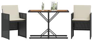 3dílný bistro set s poduškami černý polyratan