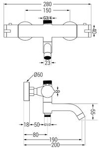 Mexen KAI termostatická vanová/sprchová baterie, grafitová, 77900-66