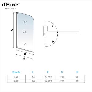 D‘Eluxe - Vanová zástěna otočná jednodílná TWISTER TW74Z - 75x140cm - barva chrom, sklo čiré 4mm