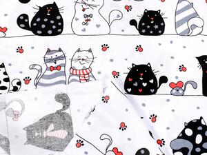 Dětská bavlněná látka/plátno Sandra SA-127 Černo bílé kočky na bílém - šířka 160 cm