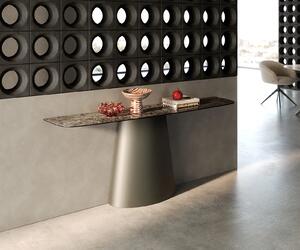 DELIFE Konzolový stůl Edge oválný 180×40 cm keramika Emperador Extra Lucidato tmavě hnědá Conos kov titanová barva