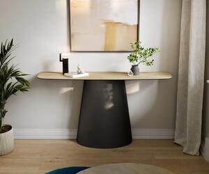 DELIFE Konzolový stůl Edge oválný 140×40 cm keramika Laminam® Sabbia dubová barva kov černá