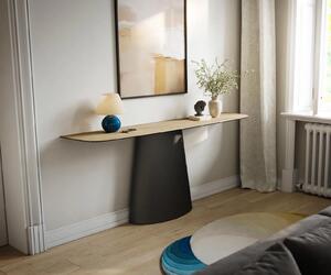 DELIFE Konzolový stůl Edge oválný tvar 180×40 cm keramika Laminam® Sabbia dubová barva kov černá