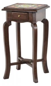 Stolička z mangového dřeva, keramické dlaždice, 28x28x56cm