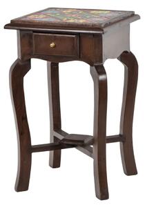 Stolička z mangového dřeva, keramické dlaždice, 28x28x47cm