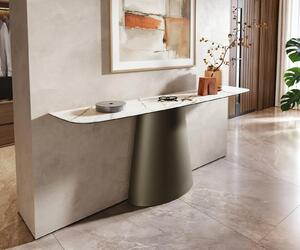 DELIFE Konzolový stůl Edge oválný tvar 180×40 cm keramika Calacatta Luxe bílá zlatá šedá kov Titanová barva
