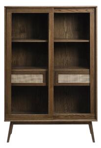Tmavě hnědá vitrína v dekoru dubu s posuvnými dveřmi 110x160 cm Barrali – Unique Furniture