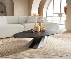 DELIFE Konferenční stolek Edge oválný 140x75 cm keramika Laminam® Noir Desir hnědá Parabi nerezová ocel broušená