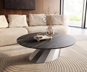 DELIFE Konferenční stolek Edge kulatý 100x100 cm keramika Laminam® Noir Desir hnědá Parabi nerezová ocel broušená