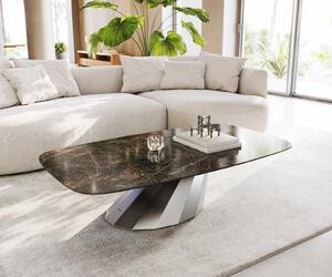 DELIFE Konferenční stolek Edge Boot 140x80 cm keramika Laminam® Emperador Extra Lucidato tmavě hnědá Parabi nerezová ocel broušená
