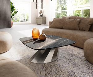 DELIFE Konferenční stolek Edge Boot 90x90 cm keramika Laminam® Noir Desir hnědá Parabi nerezová ocel broušená