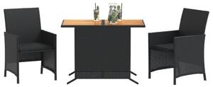 3dílný bistro set s poduškami černý polyratan