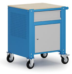 Pojízdný kontejner G9, 1 skříňka, 1 zásuvka, 675 x 595 x 865-1130 mm, šedá/modrá