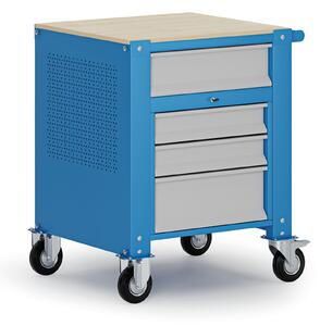 Pojízdný kontejner G9, 4 zásuvky, 675 x 595 x 865-1130 mm, šedá/modrá