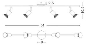 Nova Luce Moderní stropní lišta Base se čtyřmi nastavitelnými spoty - 4 x 50 W, bílá NV 661004