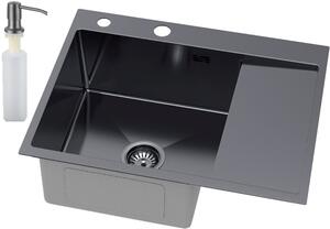 Ruvetti Linar dřez s dávkovačem 62x48 cm grafit 5002L_PVD_GRF120_WL
