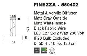 Nova Luce Moderní závěsné svítidlo Finezza ve třech barevných provedeních - 3 x 10 W, pr. 500 mm, matná šedá NV 550402