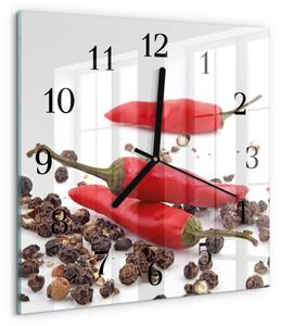 Skleněné hodiny na stěnu Chilli papričky zskc-30x30-00173643