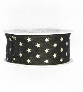 Stuha vánoční bavlněná TINY STARS černá 25mm x 2m