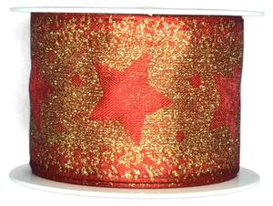 Vánoční stuha organzová GLAMOUR STAR červená 40 mm x 2m