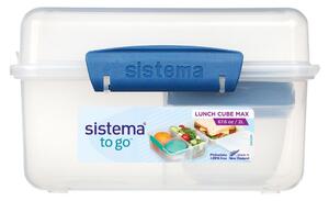 Sistema® TO GO™ Lunch Cube Max Tříkomorová krabička s kelímkem 2 l, modrá