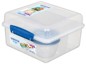 Sistema Dělený svačinový box To Go Lunch Cube Max s nádobou na jogurt s dvojitým víčkem 2 l, modrá