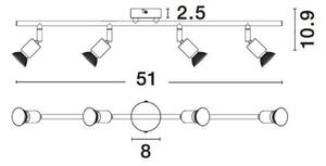 Nova Luce Moderní stropní lišta Base se čtyřmi nastavitelnými spoty - 4 x 50 W, rez NV 662004