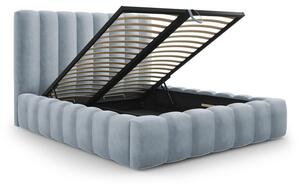 Světle modrá čalouněná dvoulůžková postel s úložným prostorem s roštem 200x200 cm Kelp – Micadoni Home