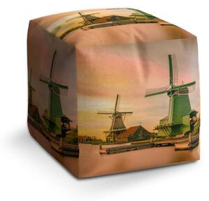 Sablio Taburet Cube Větrné mlýny - 40x40x40 cm