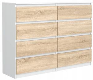Komoda s 8 zásuvkami 120 cm bílá, čelo dub sonoma