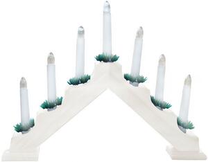 Vánoční dřevěný svícen ve tvaru pyramidy, bílá, 7 svíček, teplá bílá